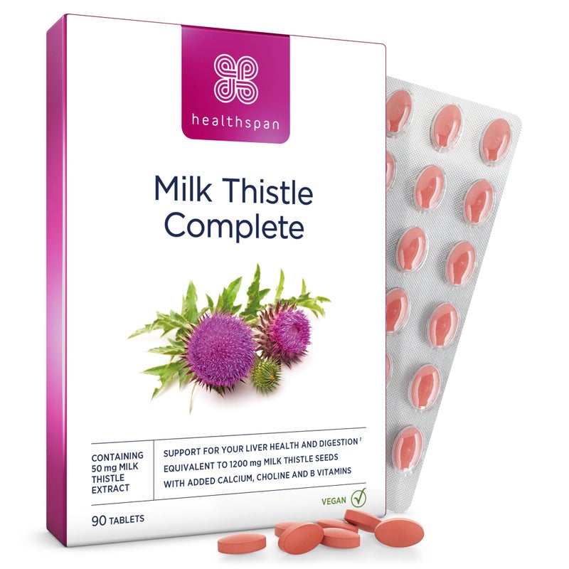 Healthspan Milk Thistle Complete (90 Tablets) | 50mg Milk Thistle Extract | with B Vitamins, Calcium & Choline to Support Your Digestive Health & Liver Function | Vegan Friendly - Image 1